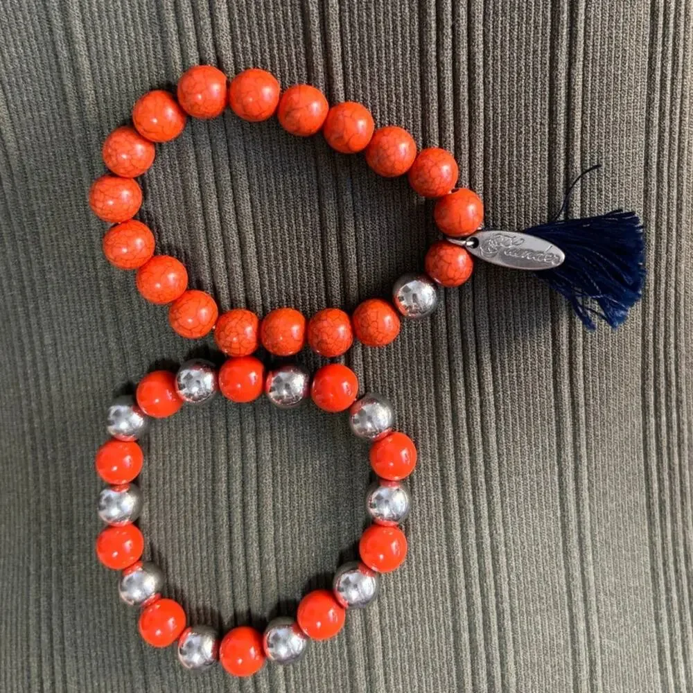 Plunder Silver Orange Blue Tassel Elastic Stack Bracelets BOHO Statement Western